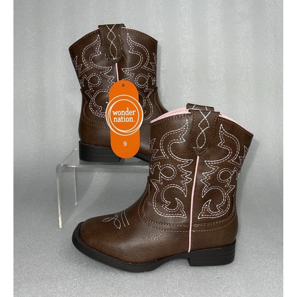 Wonder Nation Brown Pull-on Square Toe Cowboy Cowgirl Boots Toddler Girls Size 9